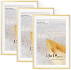 FLYJOE 13x19 Metal Picture Frame for Wall With Mat for 11x17, 13''x19'' Aluminum Photo Frames With Tempered Glass for Home Decor, Minimalist Modern Poster Frame Horizontal And Vertical Formats, Gold by FLYJOE