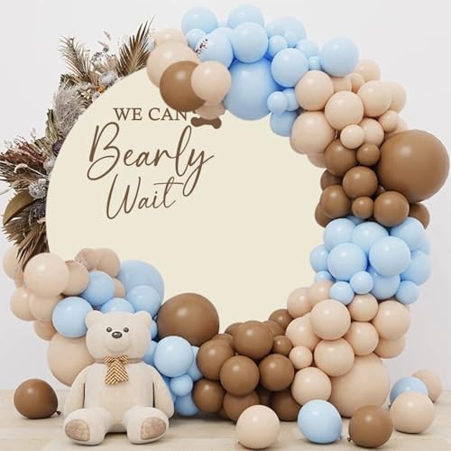 6.5x6.5ft Polyester Pure Beige Round Backdrop Cover We Can Bearly Wait Cute Bear Baby Shower Circle Background Arch Stand Cover for Gender Reveal Pregnancy Announcement Party Decorations - Image 4