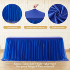 2 Pack 8ft Royal Blue Tulle Tablecloths for Rectangle Tables, 8 Foot Rectangular Table Cloth Wrinkle Free Tablecover with Tutu Skirt for Baby Shower Wedding Birthday Party Banquet Buffet Cake - Image 6