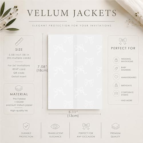 Vellum Jackets for 5x7 Invitations Bow Pattern Invitation Sleeves 100PCS - Image 6
