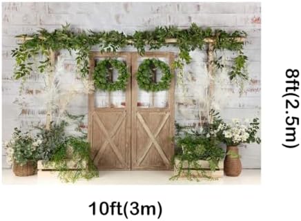 Kate Rustic White Painted Brick Wall Wood Door Photography Backdrops - Image 2