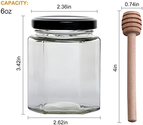 6 oz 25 Pack Hexagon Glass Honey Jars with Black Lids - Image 2