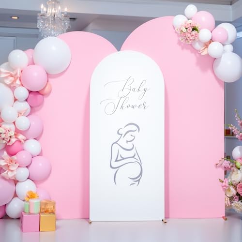 White and Pink Arch Cover 3 Set-6FT, 5FT, 4FT Arch Backdrop Cover Spandex Fitted 2-Color Fabric Stand Covers for Baby Shower Gilrs Birthday Party Ceremony Banquet Photo Background Decorations by Suppromo