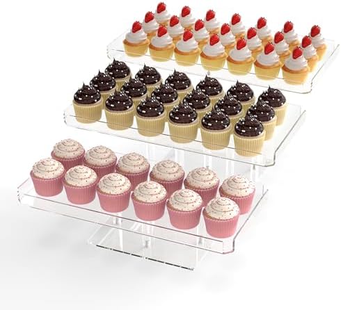 3 Tier Acrylic Cupcake Stand, Transparent Dessert Display by EffiQ-Rate