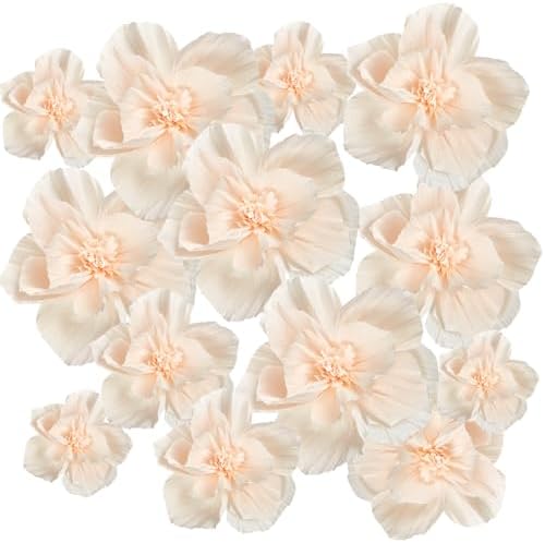 Cholemy 24 Pcs Tissue Paper Flowers, Crepe Paper Flowers Decorations 8" 10" 12" for Wedding Party Baby Bridal Shower Carnival Party Birthday Nursery Wall Decor (Beige) by Cholemy