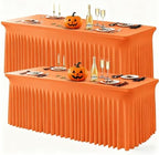 Wish Care 2 Pack Orange Spandex Table Clothes for 6 Foot Rectangle Tables, 6FT Wrinkle Free Fitted Tablecloths Ruffles Design Table Cover for Party, Banquet, Wedding and Events by WishCare