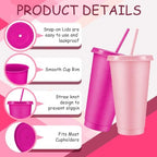 Skylety 24 Pcs Pink Orange Plastic Cups with Lids and Straws 24 oz - Image 3