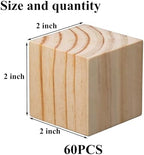 Ninekong 60 Pack Unfinished Wood Blocks 2 Inch - Solid Pine Wooden Cubes for Crafts, Sanded Smooth Natural Wood Squares for Painting, DIY Projects, Puzzle Making & Home Decor - Image 2