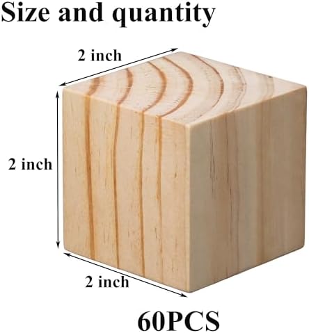 Ninekong 60 Pack Unfinished Wood Blocks 2 Inch - Solid Pine Wooden Cubes for Crafts, Sanded Smooth Natural Wood Squares for Painting, DIY Projects, Puzzle Making & Home Decor - Image 2
