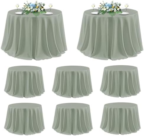 sancua Round Tablecloth 120 Inch Fit 48-96 Inch Tables, 8 Pack Sage Green by sancua