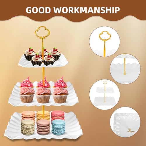 10 Pack Dessert Table Display Set, 4 Three-Tier Square Cupcake Stands and 6 Serving Trays for Cakes, Cupcakes, Pastries and Snacks, Baby Shower Decorations, Bridal Shower, Birthday, Wedding Party - Image 5