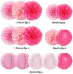 Light-Hot Pink Party-Decorations Paper-Flowers Lanterns - 29pcs Happy Banner Girl Birthday Decor Tissue Pom Poms Streamers, Bridal Baby Shower Wedding Bachelorette Valentine Hanging Supplies Hugfond - Image 7