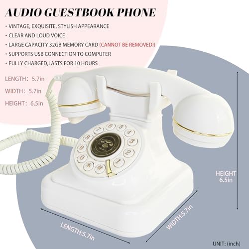 Audio Guest Book Wedding Phone with One-Touch Playback & Adjustable Volume for Wedding, Anniversary, Birthday Parties, Baby Shower(White S) - Image 4