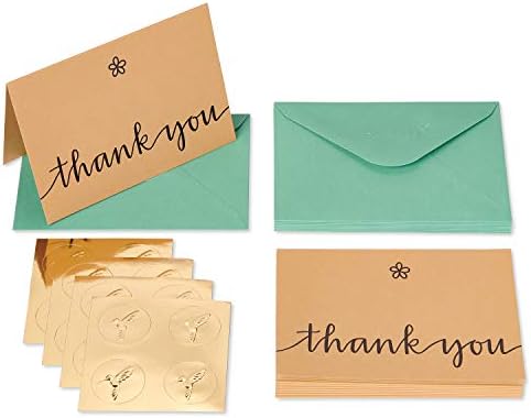 Papyrus Thank You Cards with Envelopes, Gold Border (16-Count) & Thank You Cards with Envelopes, Kraft with Flower (14-Count) - Image 6