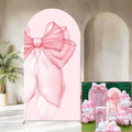 Sensfun Pink Bow Arch Backdrop Cover Girls Coquette Birthday Decorations,2-Sided Pastel Pink Bowknot Chiara Backdrop Arch Covers for Princess Wedding Bridal Baby Shower Bday Party Banner Decor 3.3x6ft by Sensfun