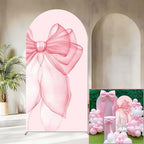 Sensfun Pink Bow Arch Backdrop Cover Girls Coquette Birthday Decorations,2-Sided Pastel Pink Bowknot Chiara Backdrop Arch Covers for Princess Wedding Bridal Baby Shower Bday Party Banner Decor 3.3x6ft by Sensfun