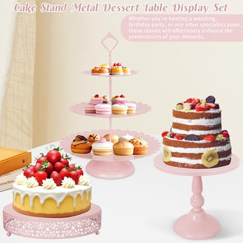 Fivenl 8 Pcs Cake Stand Pink Metal Dessert Table Display Set, 3-Tier Cupcake Stand, Cake Display Tower and Cookie Tray Rack Serving Tray for Birthday Party, Weddings, Baby Shower (Pink) - Image 4