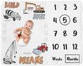 Sweet Jojo Designs Construction Truck Boy Milestone Blanket Monthly Newborn First Year Growth Mat Baby Shower Memory Keepsake Gift Picture - Grey Yellow Orange Red Blue Transportation Chevron Arrow by SweetJojoDesigns