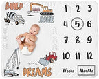 Sweet Jojo Designs Construction Truck Boy Milestone Blanket Monthly Newborn First Year Growth Mat Baby Shower Memory Keepsake Gift Picture - Grey Yellow Orange Red Blue Transportation Chevron Arrow by SweetJojoDesigns