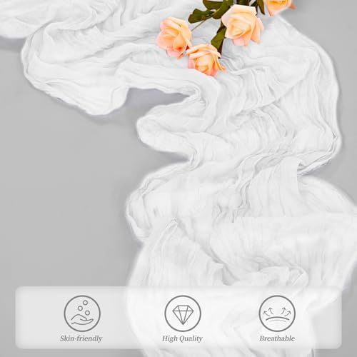 10FT 20 Pack White Cheesecloth Table Runner 20 x 120 Inch Long Rustic Gauze Cheese Cloth Table Runner for Wedding Bridal Baby Shower Table Decorations Boho Fabric Sheer Birthday Party Table Decor - Image 5