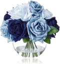 WELL KNOWN Silk Rose Artificial Flowers with Vase Artificial Rose Flower Arrangements in Round Bowl Vase with Faux Water for Home Table Decoration (Bicolor Blue) by WELLKNOWN