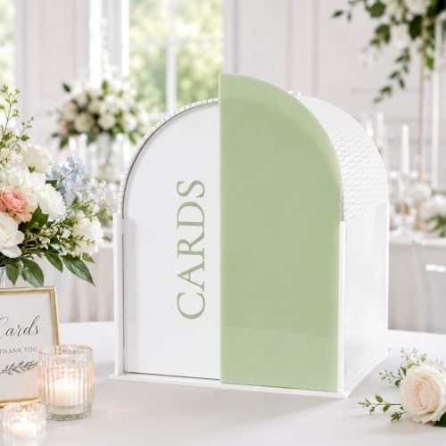 OurWarm White Arched Wedding Card Boxes for Reception, Acrylic Card Box with Writable Green Standee & Erasable Pen, Large Cards Box for Wedding Reception Party Birthday Graduation Baby Shower Decor by OurWarm