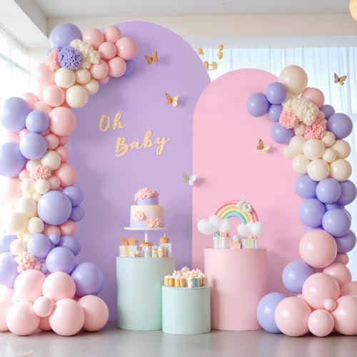 Pink and Purple Photo Arch Backdrop Cover Set of 2 for Baby Shower Party 7.2ft and 6ft Arch Covers Stretchy Backdrop Spandex Arch Stand Covers for Girls Birthday Wedding Banquet Background by Suppromo
