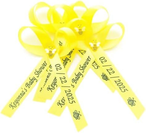25 Personalized Ribbons Assesmbled Bows Custom Bridal Shower Favor Party Favors Wedding Bridesmaid Memorial Ribbons Funeral Baby Invitations Mis XV años Quinceanera (Yellow Ribbon) - Image 2