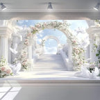 Paradise Gate Sky Stairway to Heaven Backdrop Holy Light Clouds Blue Sky Floral Archway White Doves Background Baby Shower Church Party Newborn Portrait Photo Booth Studio Props (White, 9 * 6feet) by Unknown