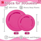FLOWERCAT 60PCS Hot Pink Disposable Party Plates Set – 30 pcs 10.25″ Dinner Plates & 30 pcs 7.5″ Dessert Plates for Spring Parties, Valentine’s Day, Wedding – Sturdy & Stylish Tableware - Image 2