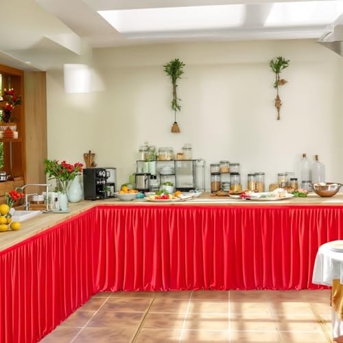 17ft Red Table Skirts for Rectangle Tables Polyester Pleated Table Skirt Desk Skirts Ruffle Table Skirt cloth for Wedding Birthday Party Baby Shower Bridal Shower Banquet Table Skirts - Image 7