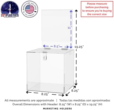 Marketing Holders 8 Inch Locking Ballot Box with Removable 8.5" x 11" Header Sign Holder Clear Acrylic Cube Suggestion Bin - Image 4
