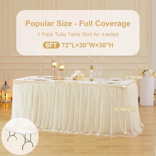 Champagne Tablecloth for 6 Foot Rectangle Tables with Tulle Table Skirt - Image 4