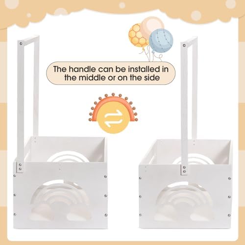 Yerliker Wooden Baby Shower Crate Closet Baby Shower Gifts Basket Storage Crate Hamper with Handle Personalized Basket for Newborn Boys Girls Pregnancy Gifts(White,Cloudy, Rainbow) - Image 4