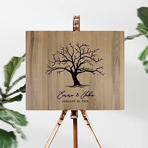 Andaz Press Large Wooden Welcome Sign for Wedding, Rustic Welcome Sign 16" x 20" Custom Names & Date Tree Thumbprint Wedding Signage English Oak MDF Wood Finish Wedding Reception Indoor Outdoor Signs - Image 2