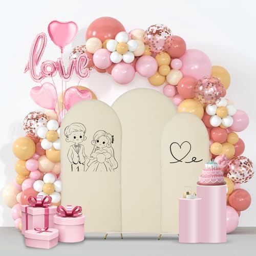 Gawicpy Wedding Arch Backdrop Stand Set Metal Arch Backdrop Stand with Wedding Arch Cover, Wedding Balloon Arch Backdrop Stand for Birthday, Baby Shower, Anniversary (Beige, 5.9FT+6.6FT+7.2FT) - Image 2