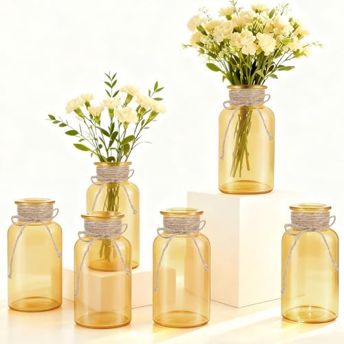 6 Pack Mason Jar Vases for Centerpieces, Gold Glass Flower Vase by LEYIQU