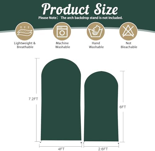 Hunter Green Arch Backdrop Cover 2 Set - 7.2FT, 6FT Spandex Fitted Wedding Arch Stand Covers Round Top Chiara Arch Backdrop Stands Cover for Birthday Parties Banquet Photo Background Decoration - Image 2