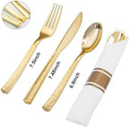 400PCS Gold Wrapped Silverware Set Disposable Hammered for Weddings - Image 2