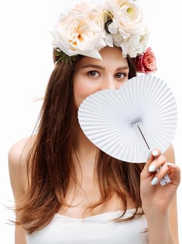 Blulu 60 Pack Wedding Heart Folding Hand Fans Decor Bulk, White - Image 5
