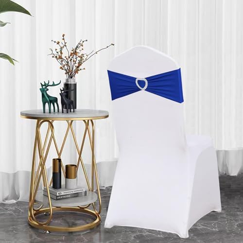 Royal Blue Chair Sashes 50 Pack Spandex Blue Sashes for Chairs Covers Universal Stretch Chair Sashes Band with Heart Buckle Slider Universal Sashes Bows for Wedding Banquet Party Decorations - Image 4