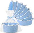 8 Pack Scalloped Small Woven Basket with Gift Bags and Ribbons 12"x 8"x 5" Cotton Rope Storage Organizer with Handles Cute Empty Gift Basket for Nursery Birthday Baby Shower, Blue by Singhoow