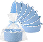 8 Pack Scalloped Small Woven Basket with Gift Bags and Ribbons 12"x 8"x 5" Cotton Rope Storage Organizer with Handles Cute Empty Gift Basket for Nursery Birthday Baby Shower, Blue by Singhoow
