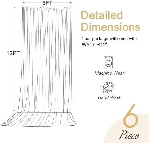30x12ft Ivory Backdrop Curtains for Parties Wrinkle Free Fabric Backdrop Curtain Wedding Photo Drapes Backdrop for Birthday Party Baby Shower Bridal Shower Photography Stage Back Drop 6 Panels 5x12FT - Image 6