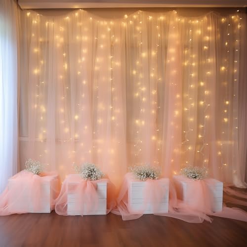 20×10ft Peach Tulle Backdrop Curtain with Lights String for Parties, Sheer Photo Curtain Backdrop Drapes for Wedding Party Photography Decorations - Image 6