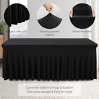 Wish Care 8 Pack Black Spandex Table Clothes for 6 Foot Rectangle Tables, 6FT Wrinkle Free Fitted Tablecloths Ruffles Design Table Cloth for Party, Banquet, Wedding and Events - Image 3