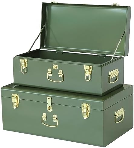 Vixdonos Metal Trunk Decorative Storage Box Set of 2 College Dorm Chest with Handle (Green) by Vixdonos