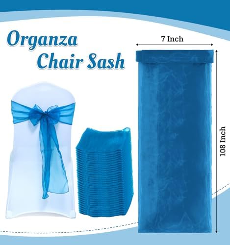 MDS Pack of 75 Organza Chair Sashes for Wedding & Event Décor – Dark Teal - Image 3