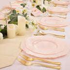WDF 60pcs Pink Plastic Plates - Baroque Pink Disposable Plates Including 30 Dinner Plates 10.25inch, 30 Dessert Plates 7.5inch for Upscale Wedding/Baby Shower/Spring - Image 5
