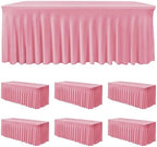 6 Pack Pink Spandex Table Covers 6ft Rectangle Ruffle Skirts for Party by HolidayIdeas